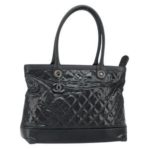 CHANEL Matelasse Tote Bag PVC Canvas Black CC Auth 161119